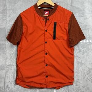 Nike Bonded Jersey 678614-891 Orange Snap Up Shirt Tech Flyknit Mens Small